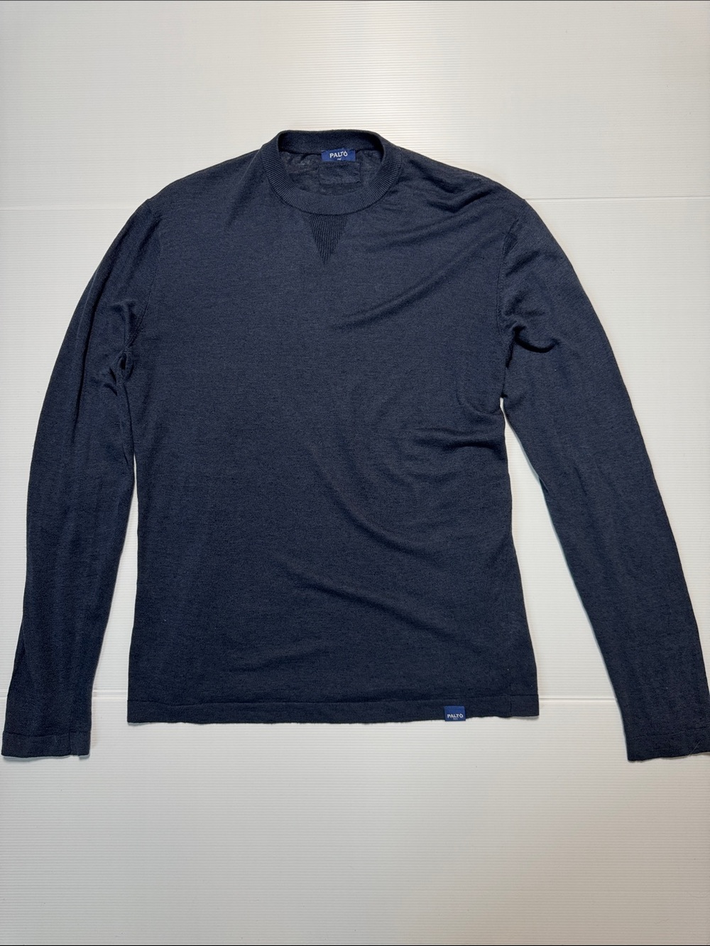 PALTÒ Men's Dark Navy Long Sleeve Crewneck Shirt Lightweight Linen Cotton LG